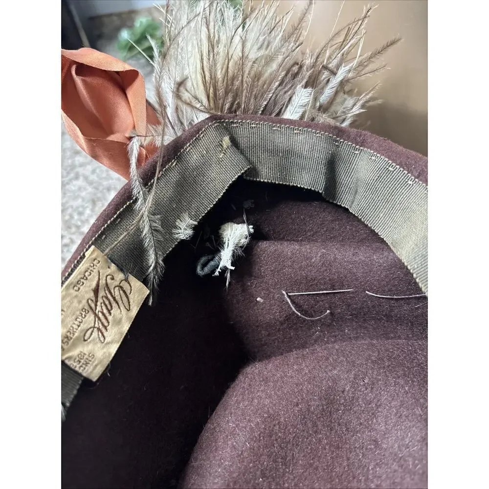 Early 1900’s Gage Brothers & Co Antique Tilt Hat Feathers Satin Velvet - Picture 12 of 16